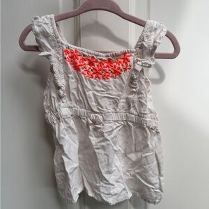 Crazy 8 2T Girls White and Orange Flutter Short Sleeve Embroidered Blouse